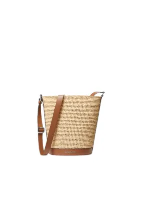 ( PREORDER ) Michael Kors Townsend Bucket Bag Medium Straw Bucket Messenger In Natural/Lagguge 30S4S10M8W