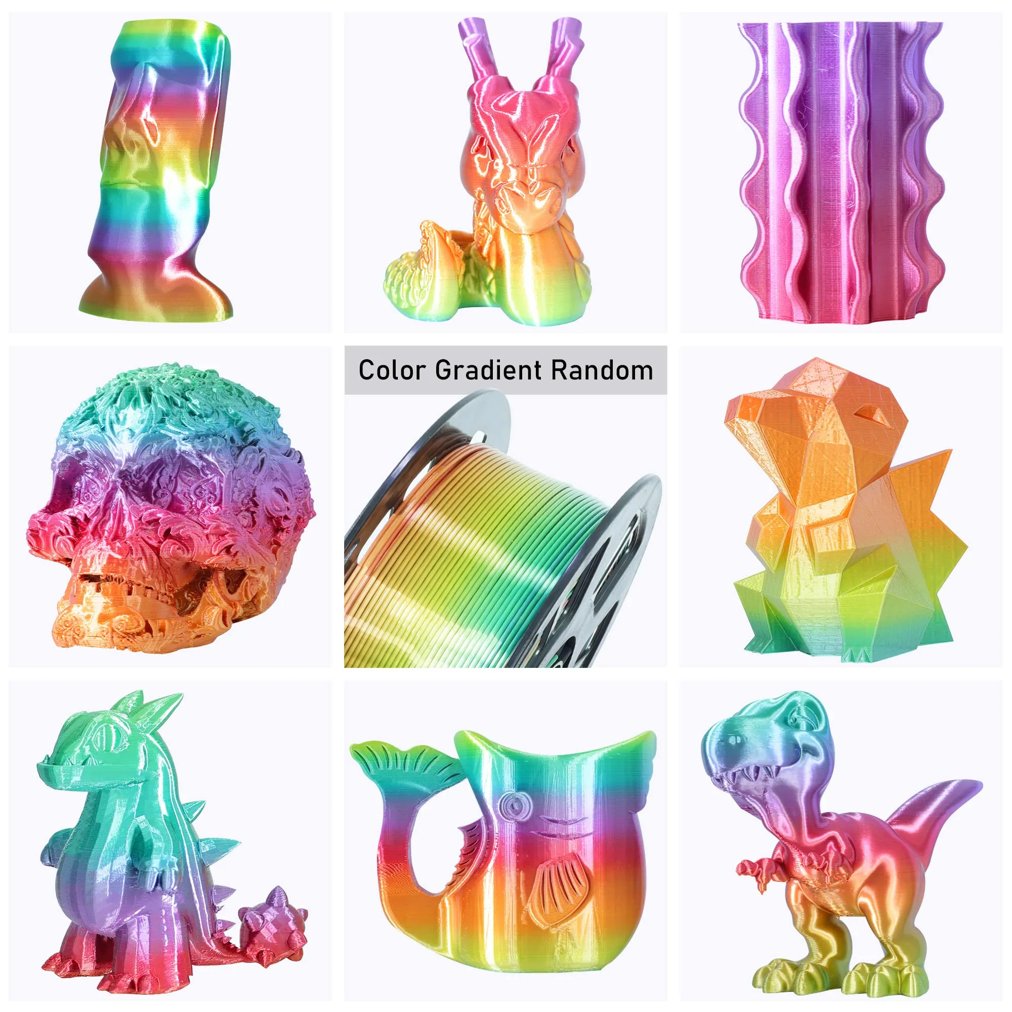 1.75mm 1Kg Silk Shiny PLA Most Basic Popular Multicolored Fast Color Change Rainbow 3D Printing Filament, Color Change Gradually Random Quickly, 2.2lbs 3D Printing Material by MIKA3D