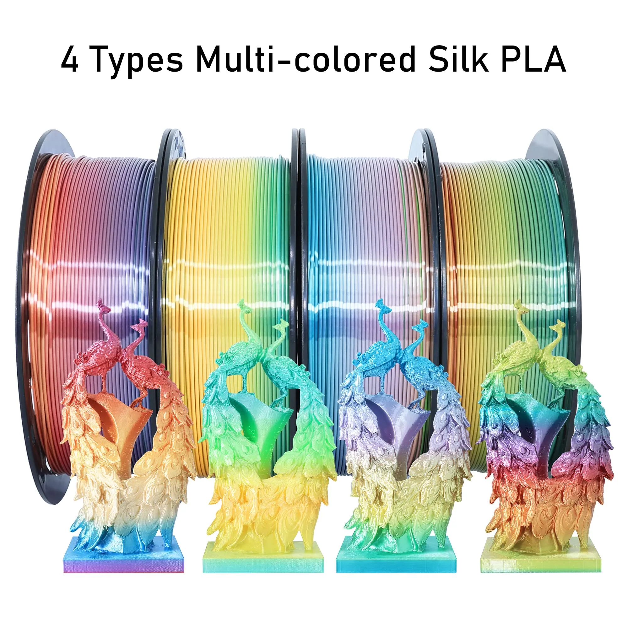 1.75mm 1Kg Silk Shiny PLA Most Basic Popular Multicolored Fast Color Change Rainbow 3D Printing Filament, Color Change Gradually Random Quickly, 2.2lbs 3D Printing Material by MIKA3D