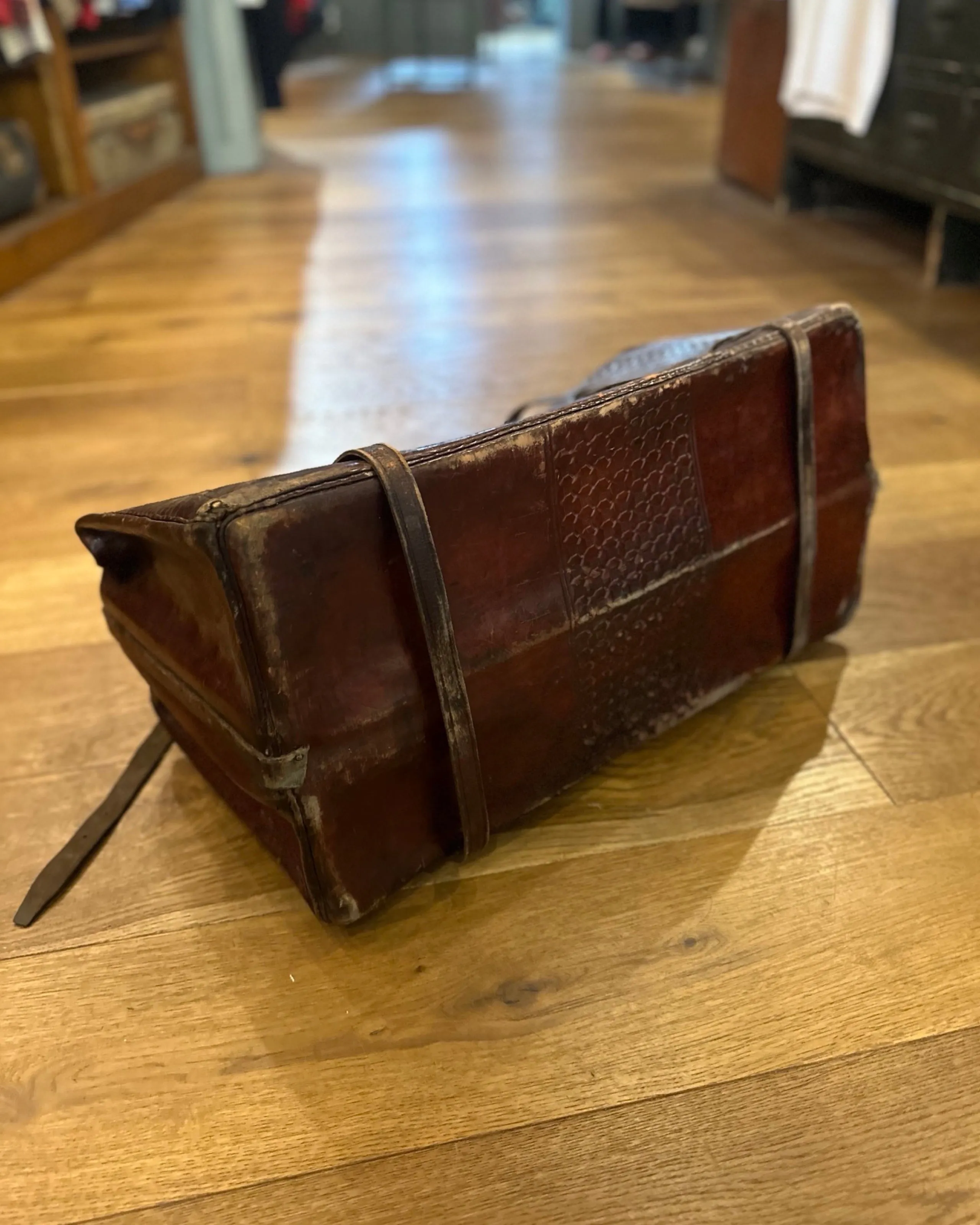 1950s Native American Chief Head Leather Travel Bag