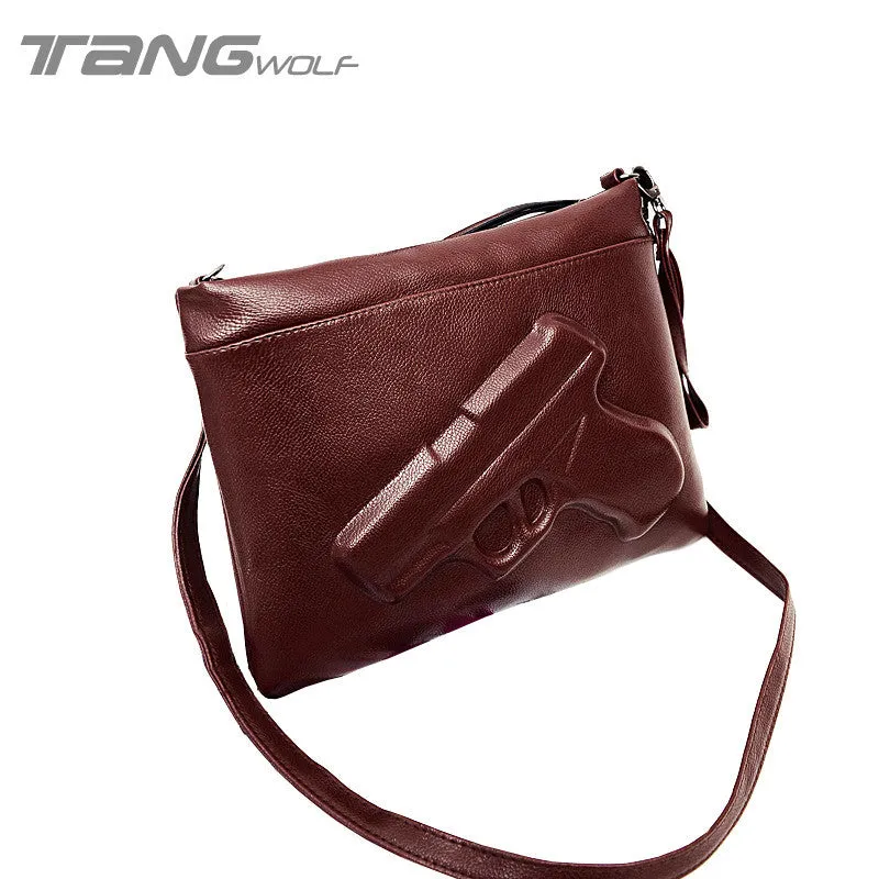 2016 New Vintage Designer Women's handbags Shoulder Messenger Bag 3d gun Clutch PU Leather Pistol Bag Chain Ladies Crossbody Bag