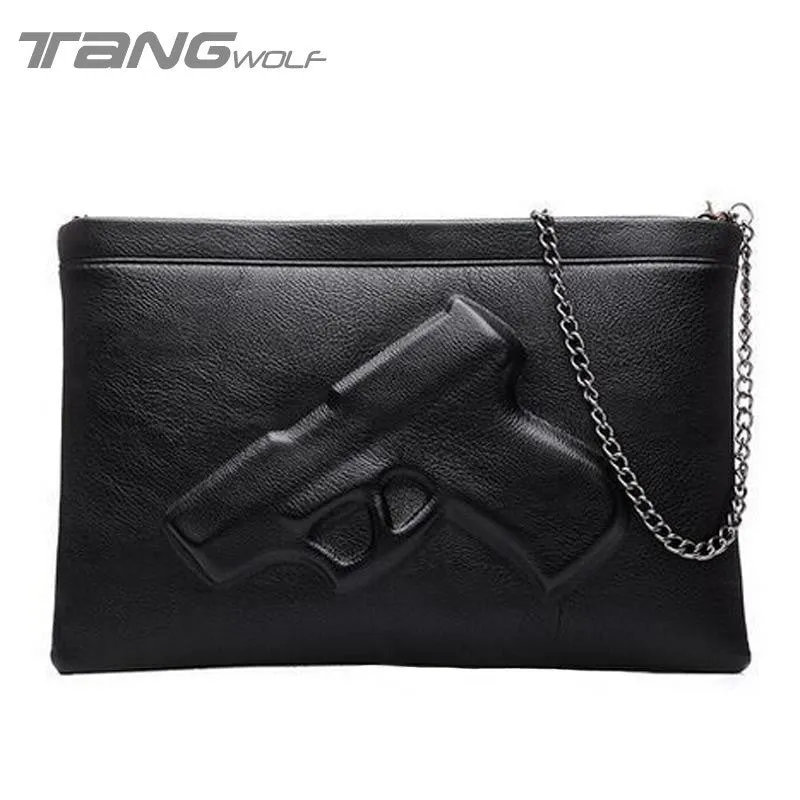 2016 New Vintage Designer Women's handbags Shoulder Messenger Bag 3d gun Clutch PU Leather Pistol Bag Chain Ladies Crossbody Bag