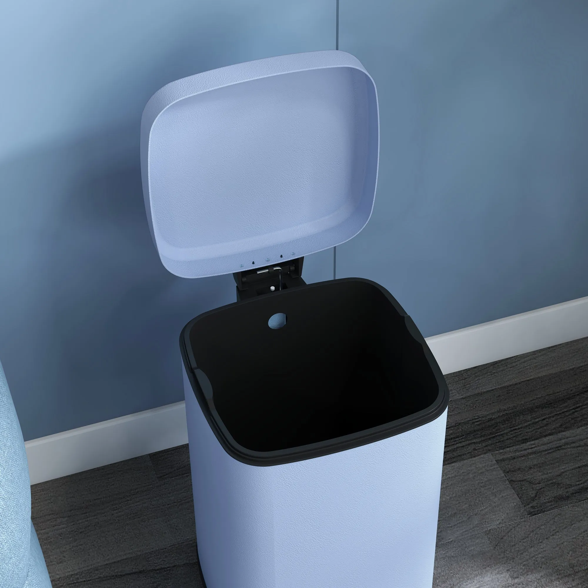 20L Kitchen Pedal Bin, Metal Rubbish Bin with Soft-close Lid, Light Blue