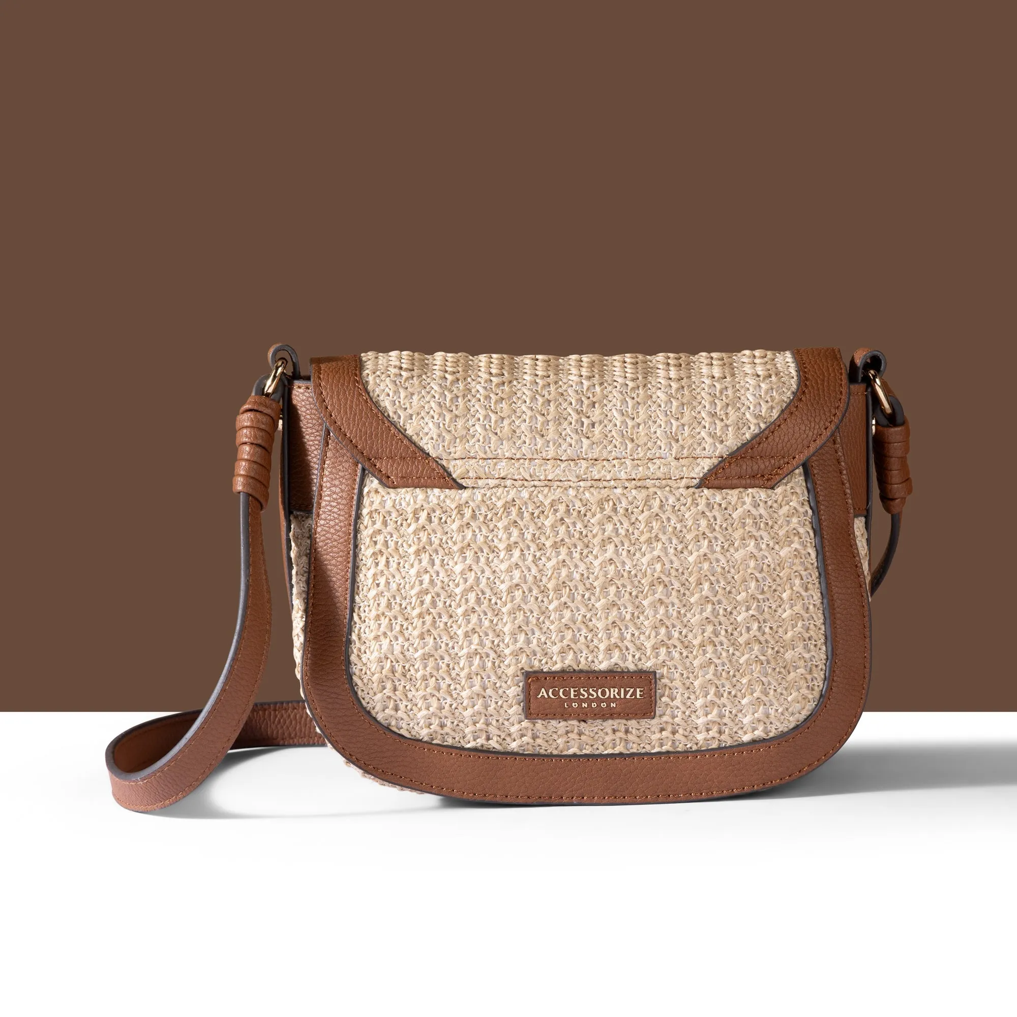 Accessorize London Women's Brown Woven Sling Bag