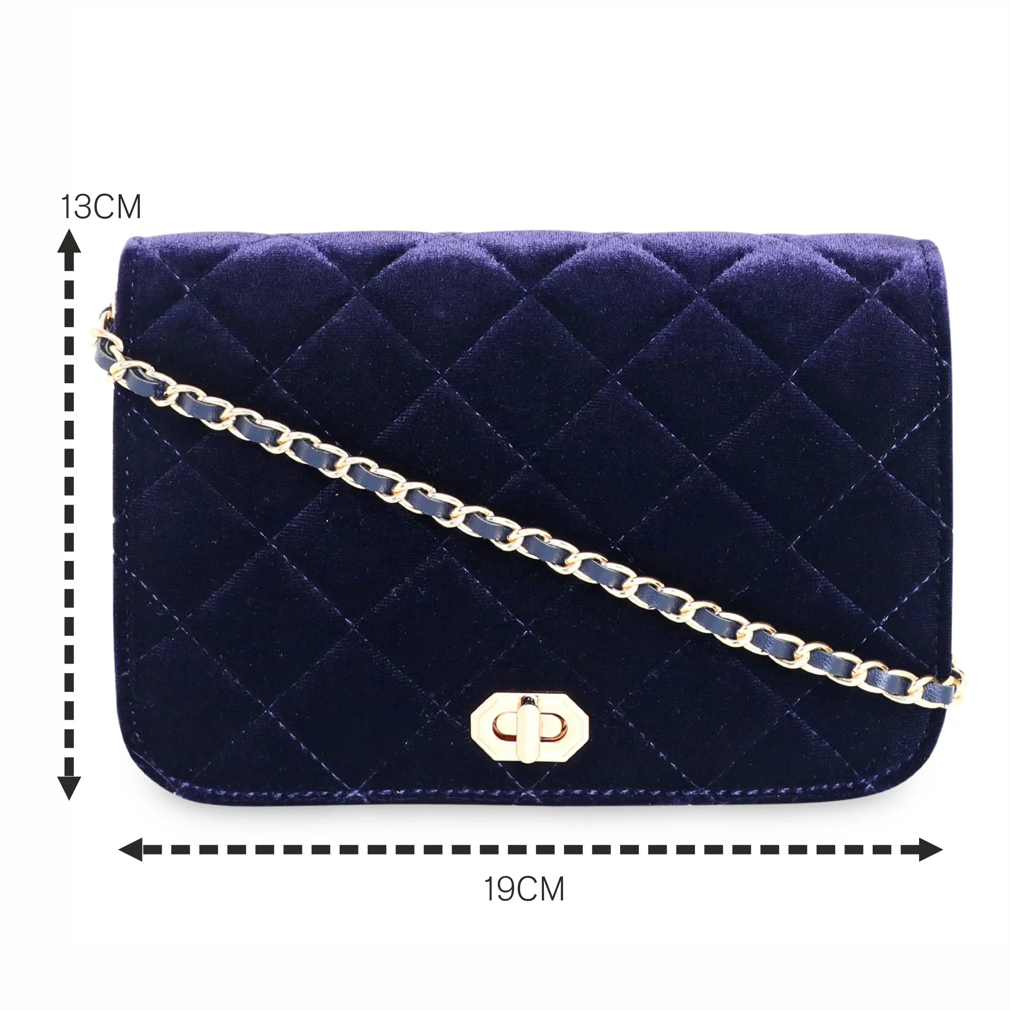 Accessorize London Women's Erin Quilted Velvet Blue Sling Bag