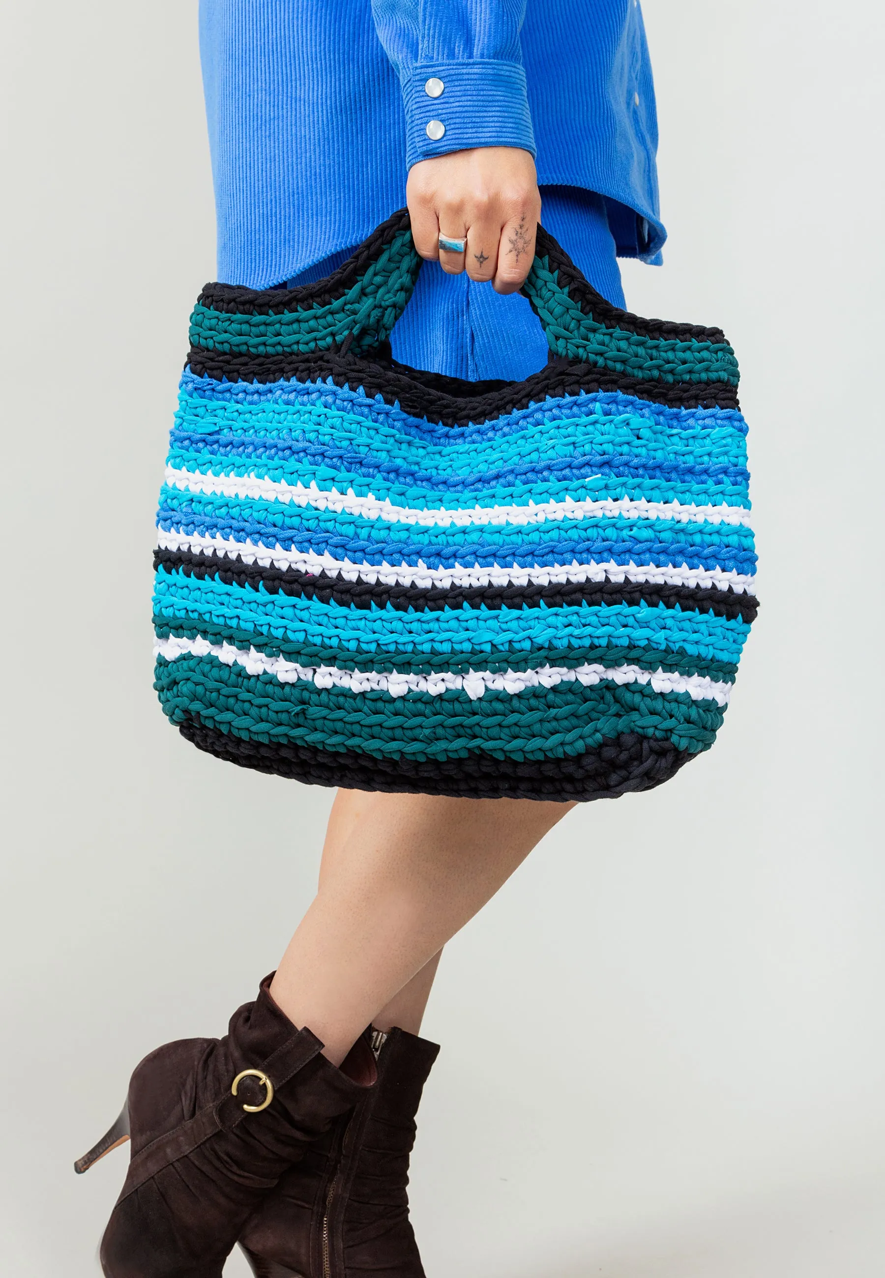 Aina Crochet Upcycled Crochet Handbag Turquoise/Emerald/Blue