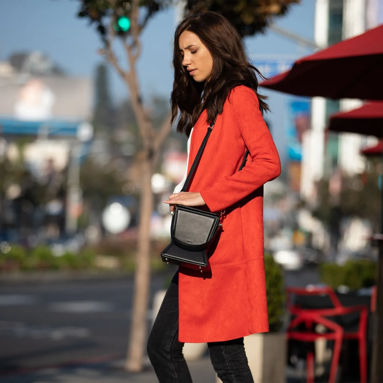 Amber Leather Bucket Purse Black