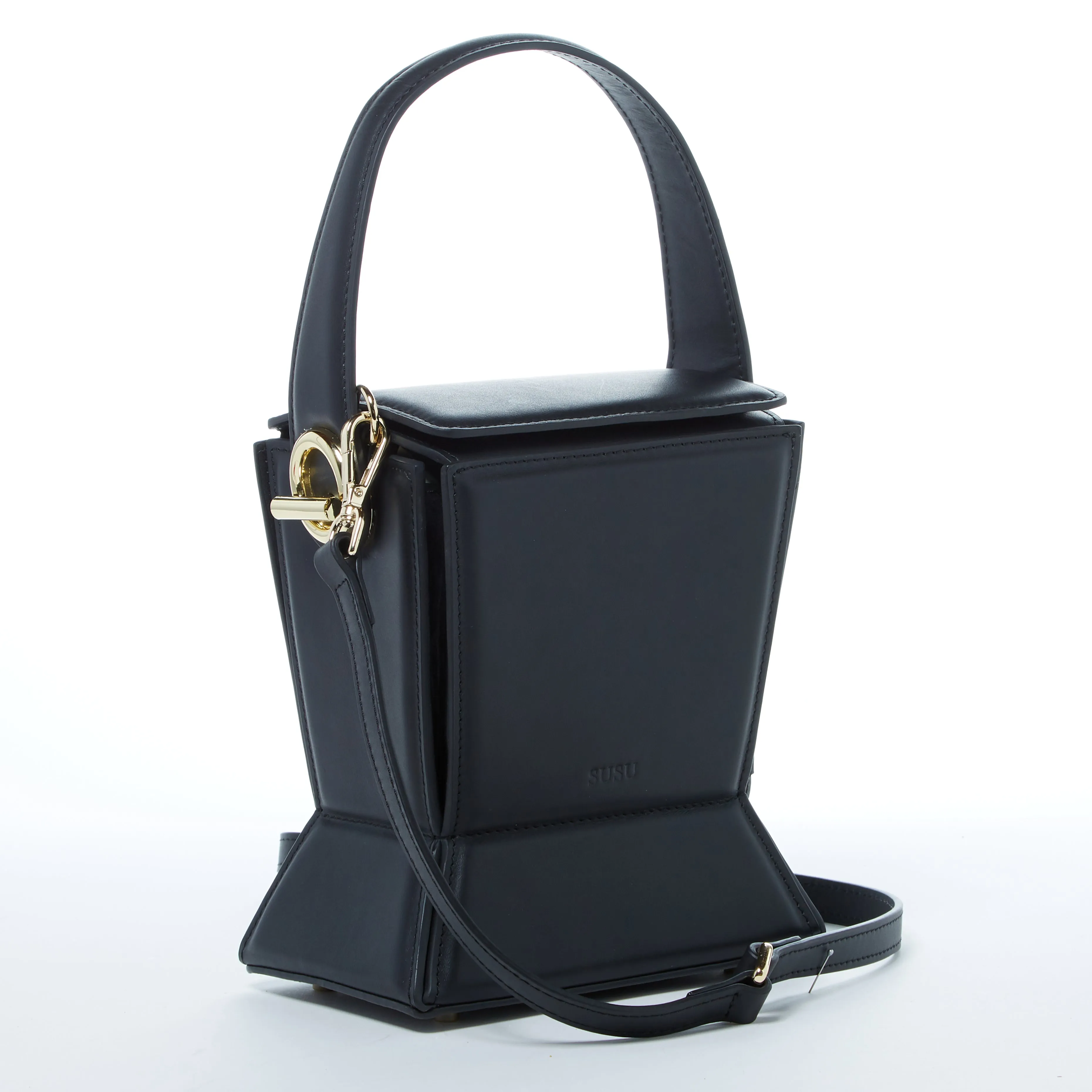 Amber Leather Bucket Purse Black