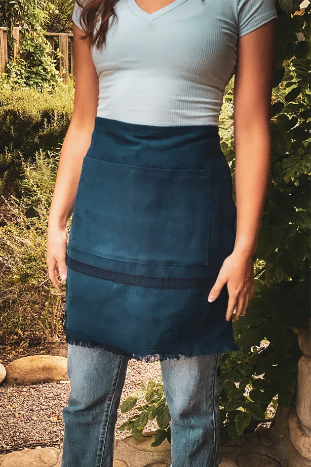 Apron: Café style, Indigo over dyed Hungarian hemp - A67