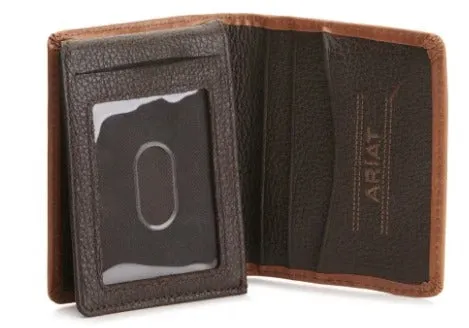 ARIAT Brown Basketweave w/ Aztec Embroidery Tri-Fold Flip Case Wallet