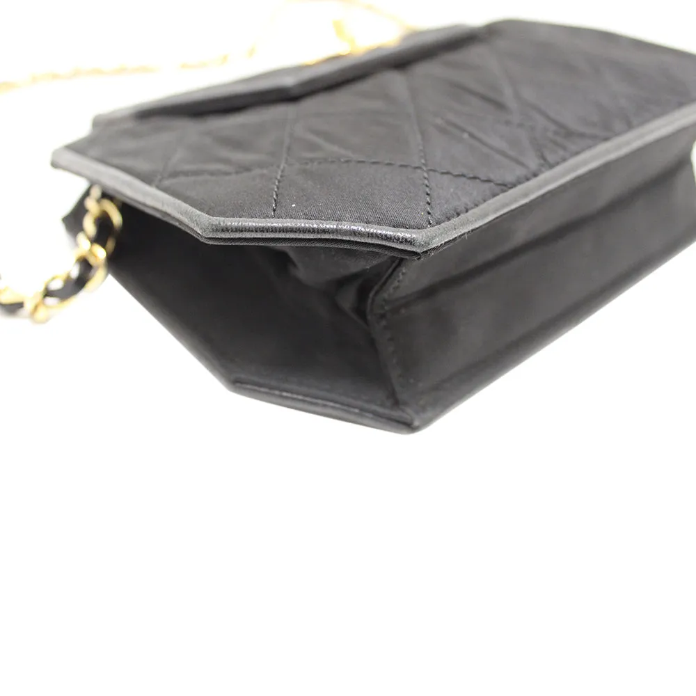 Authentic Chanel Vintage Black Satin Octagon Classic Chain Bag