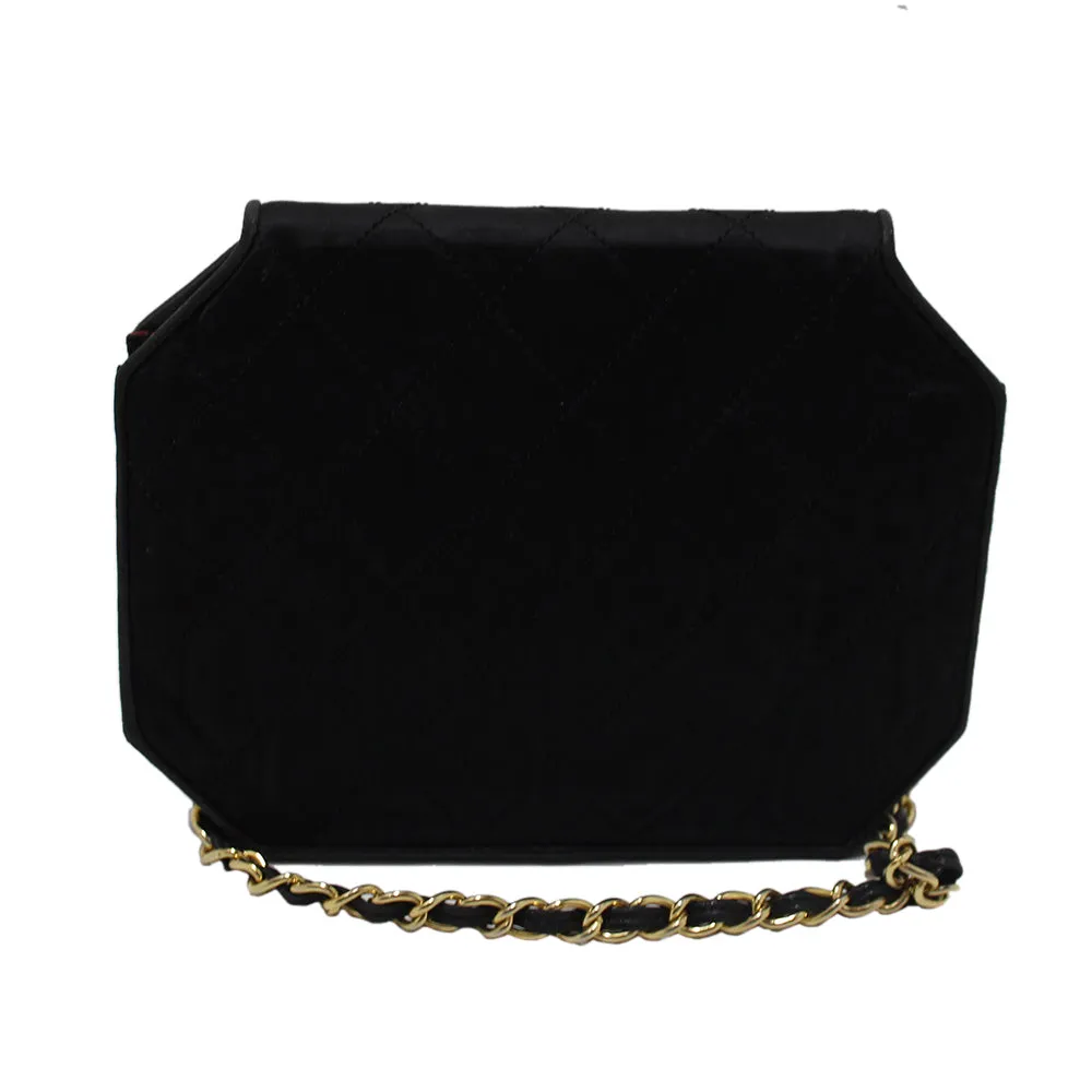 Authentic Chanel Vintage Black Satin Octagon Classic Chain Bag