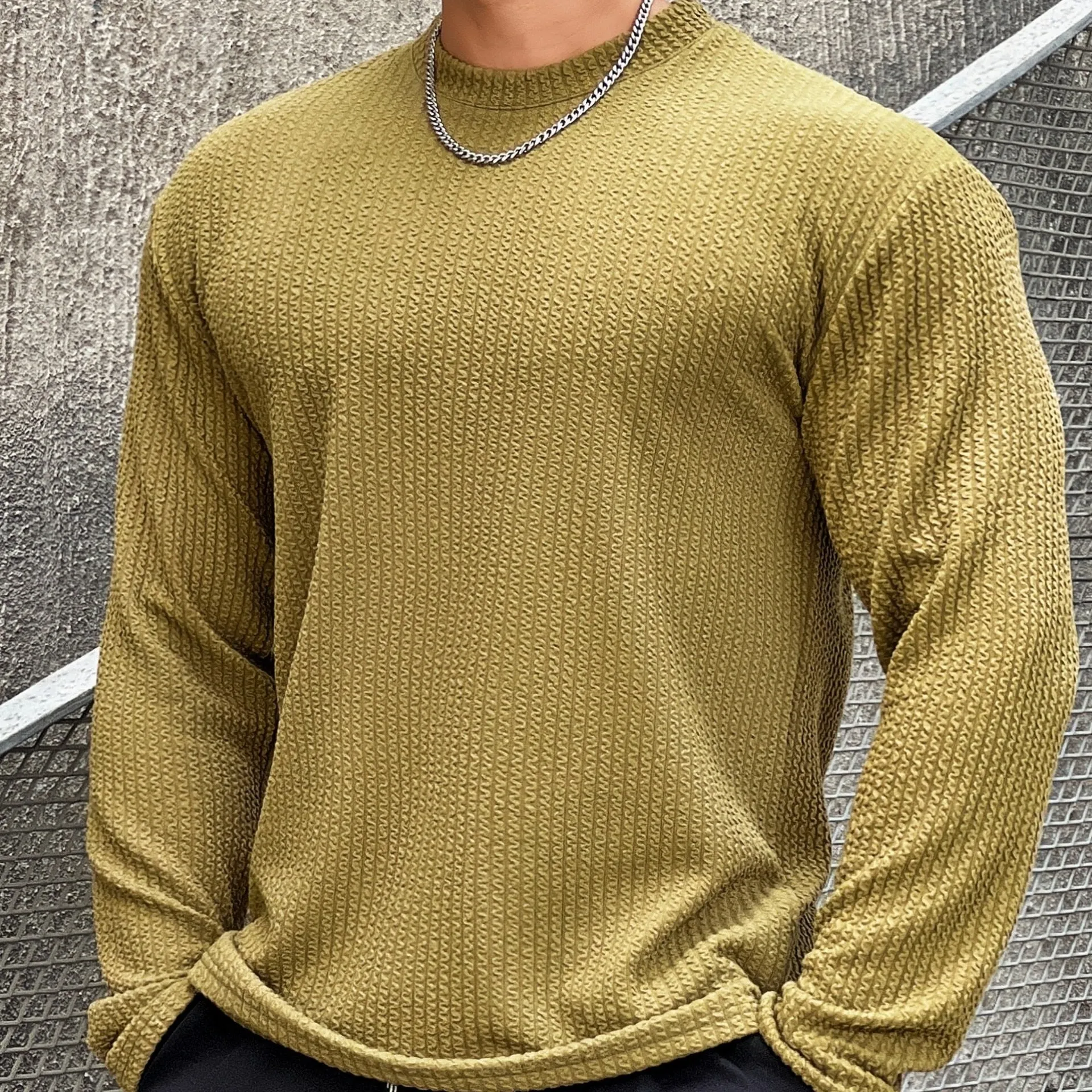 Autumn Winter Casual T-shirt Men Long Sleeves Solid Shirt Gym Fitness Bodybuilding Tees Tops Male Fashion Slim Stripes Clothing