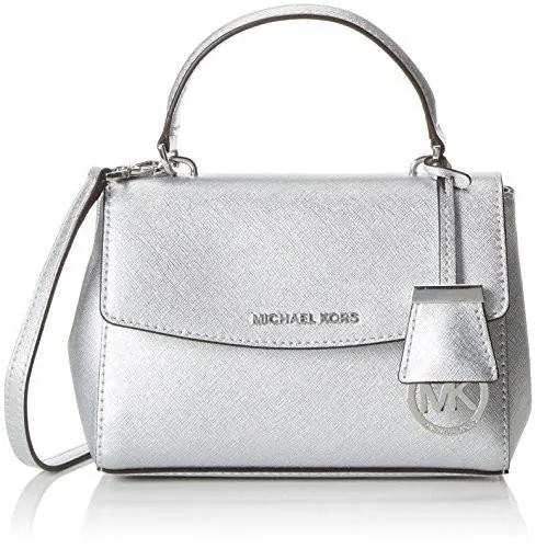 Ava Silver Metallic Saffiano Leather Xs Satchel