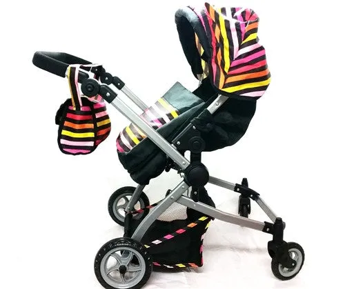 Babyboo Deluxe Twin Doll Bassinet & Stroller (Stripes) with Free Carriage