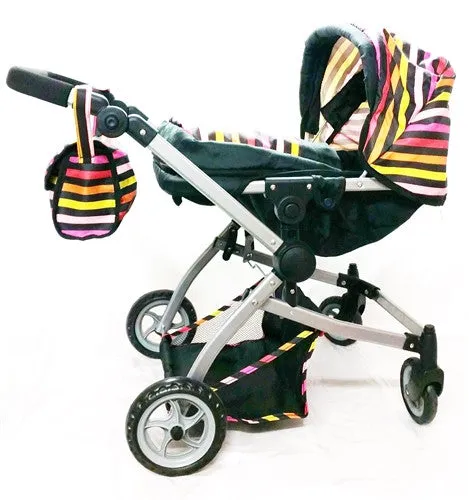 Babyboo Deluxe Twin Doll Bassinet & Stroller (Stripes) with Free Carriage