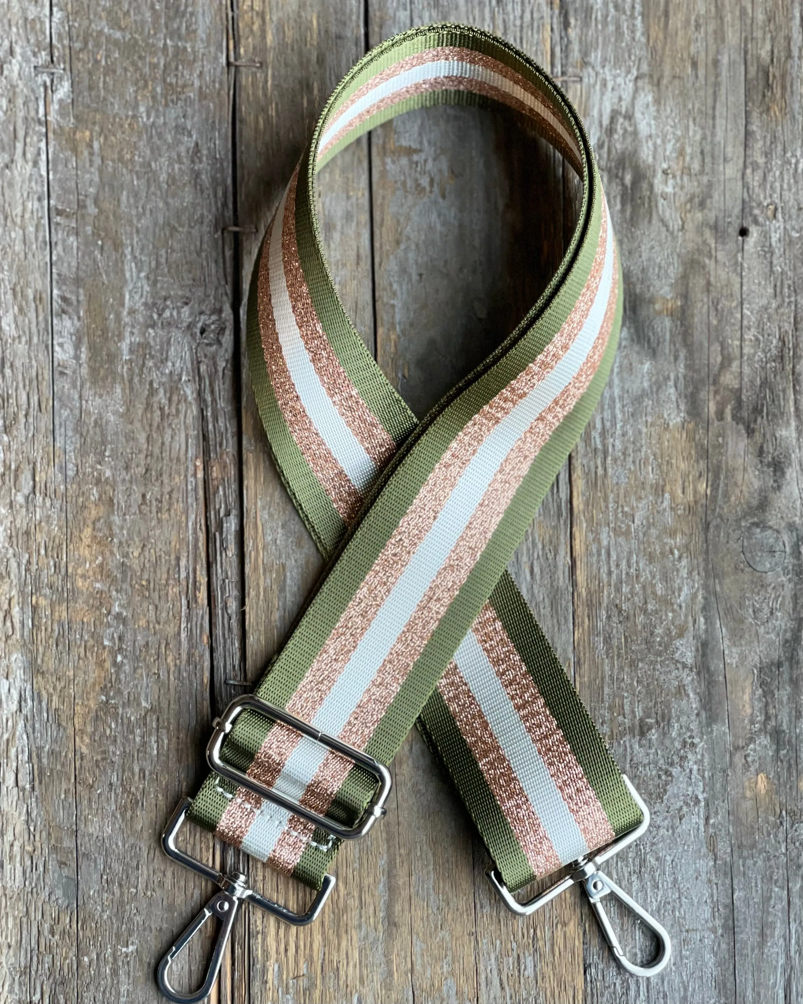 Bag Strap - Olive And Rose Gold Stripes Print