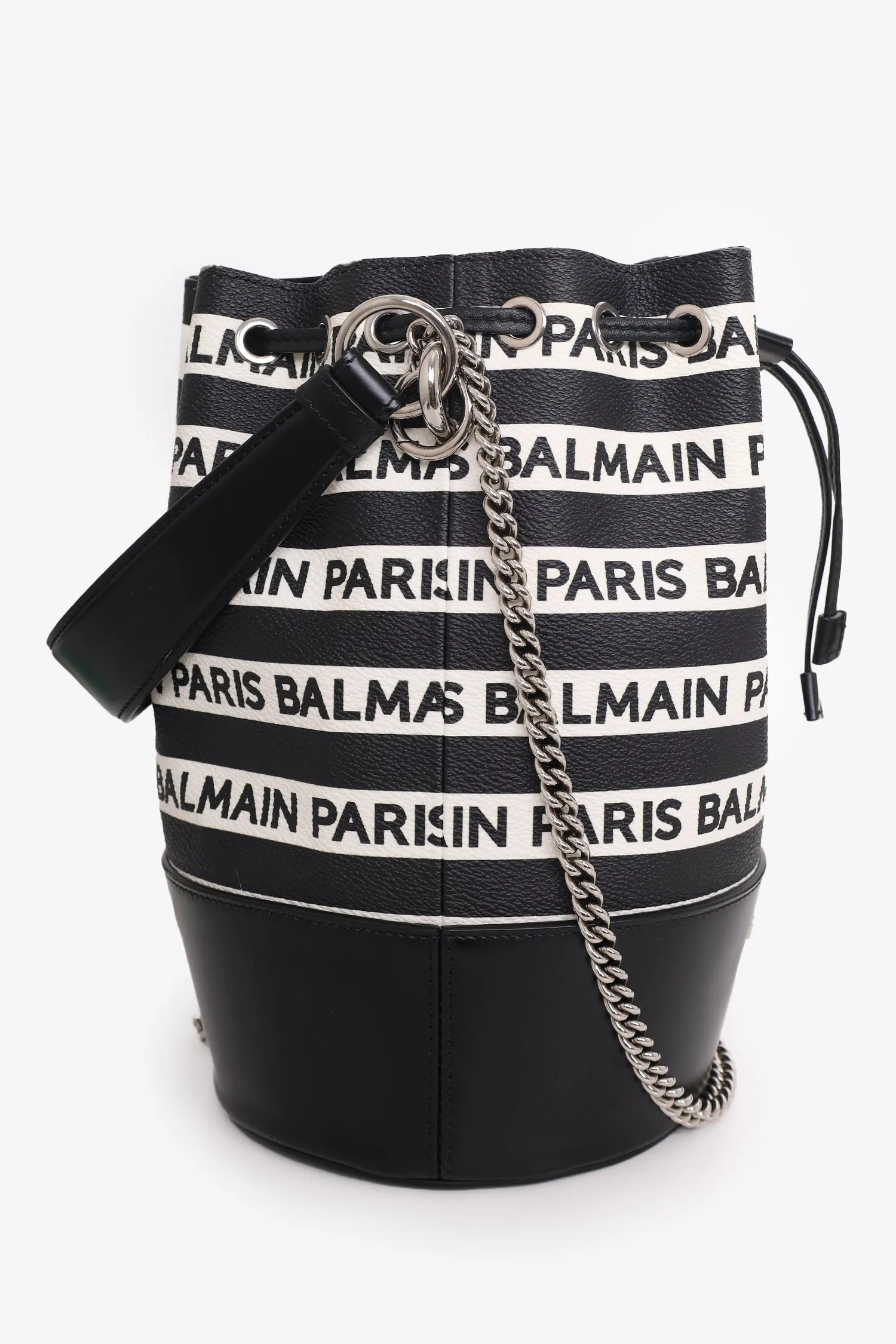 Balmain Black/White Logo Bucket Bag