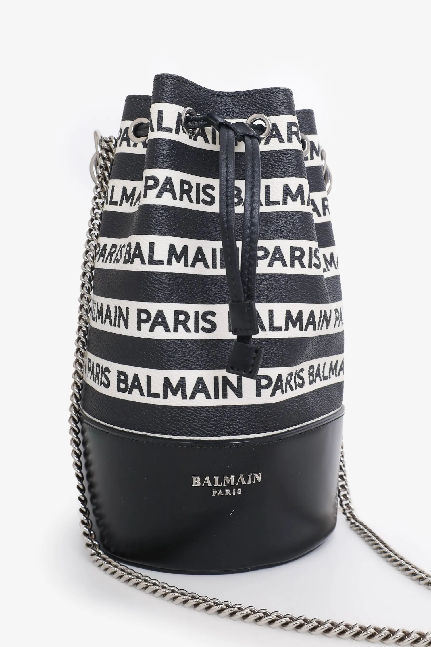 Balmain Black/White Logo Bucket Bag