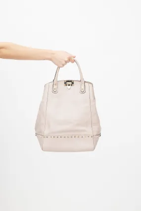 Beige Leather Rockstud Dome Bucket Bag