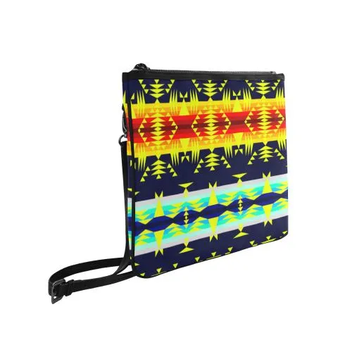 Between the Mountains Navy Yellow Slim Clutch Bag