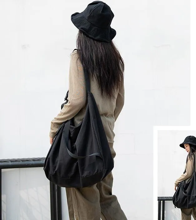 Black Canvas Simple Women Travel Bag Single Shoulder Bag