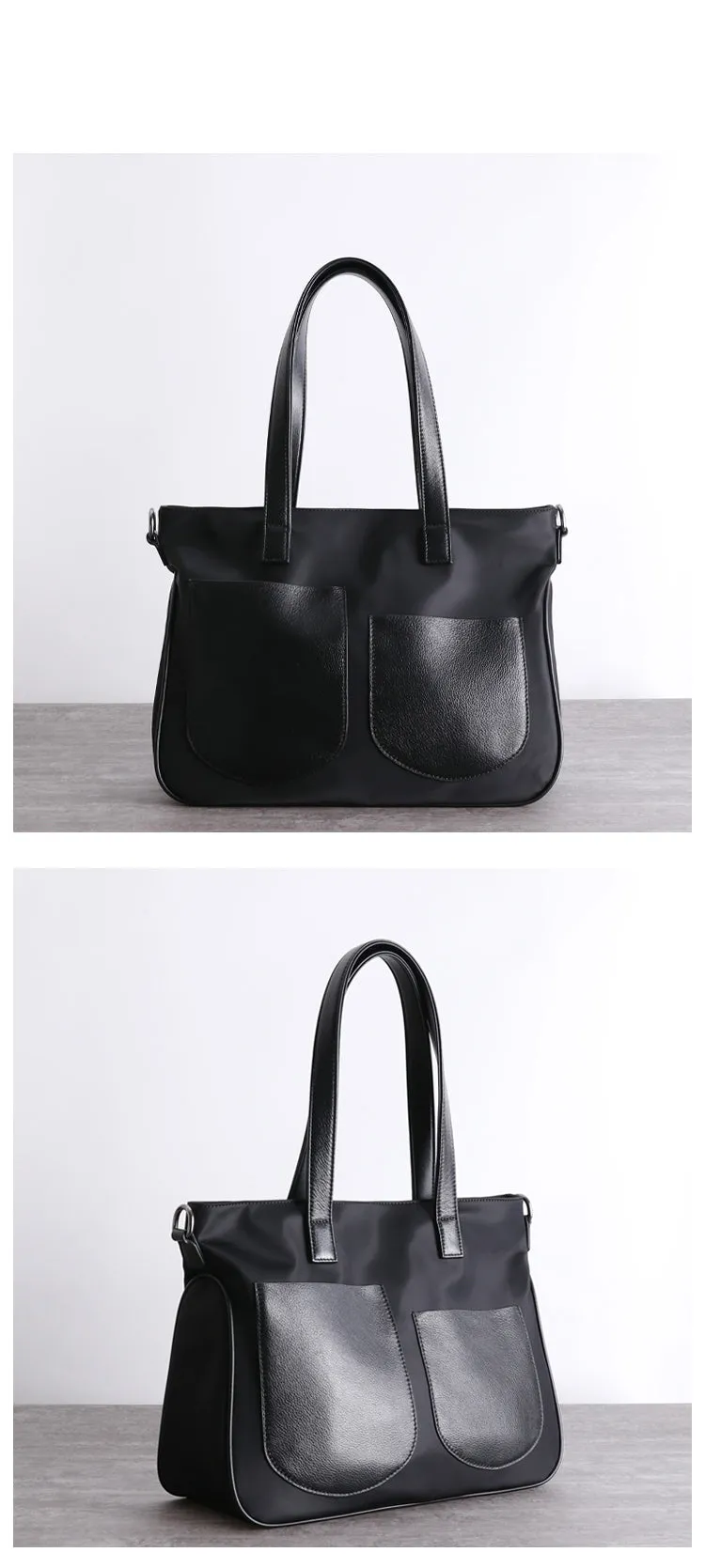 Black Womens Nylon Leather Shopper Tote Womens Nylon Shoulder Tote Black Nylon Handbag Purse for Ladies