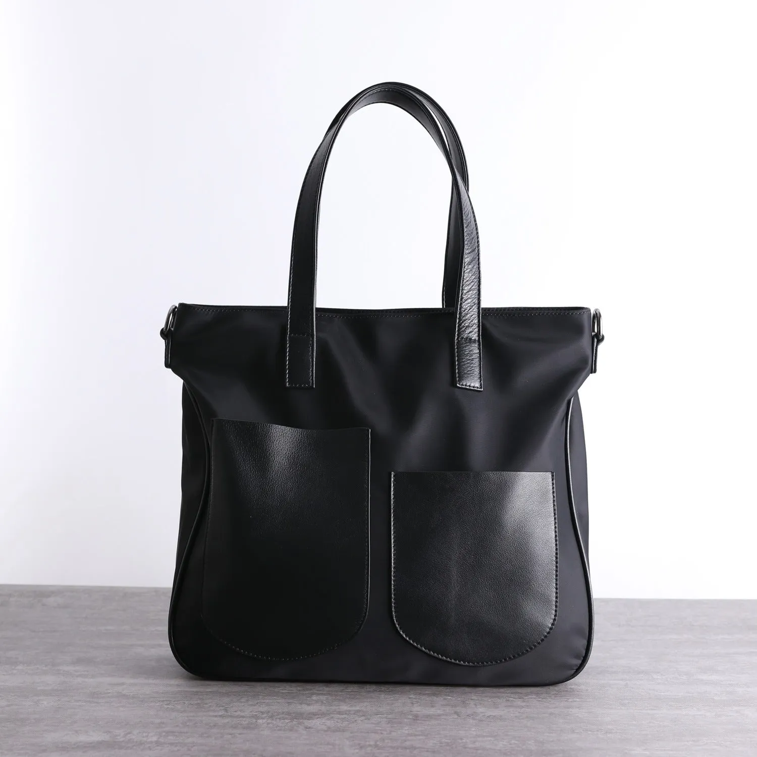 Black Womens Nylon Leather Shopper Tote Womens Nylon Shoulder Tote Black Nylon Handbag Purse for Ladies