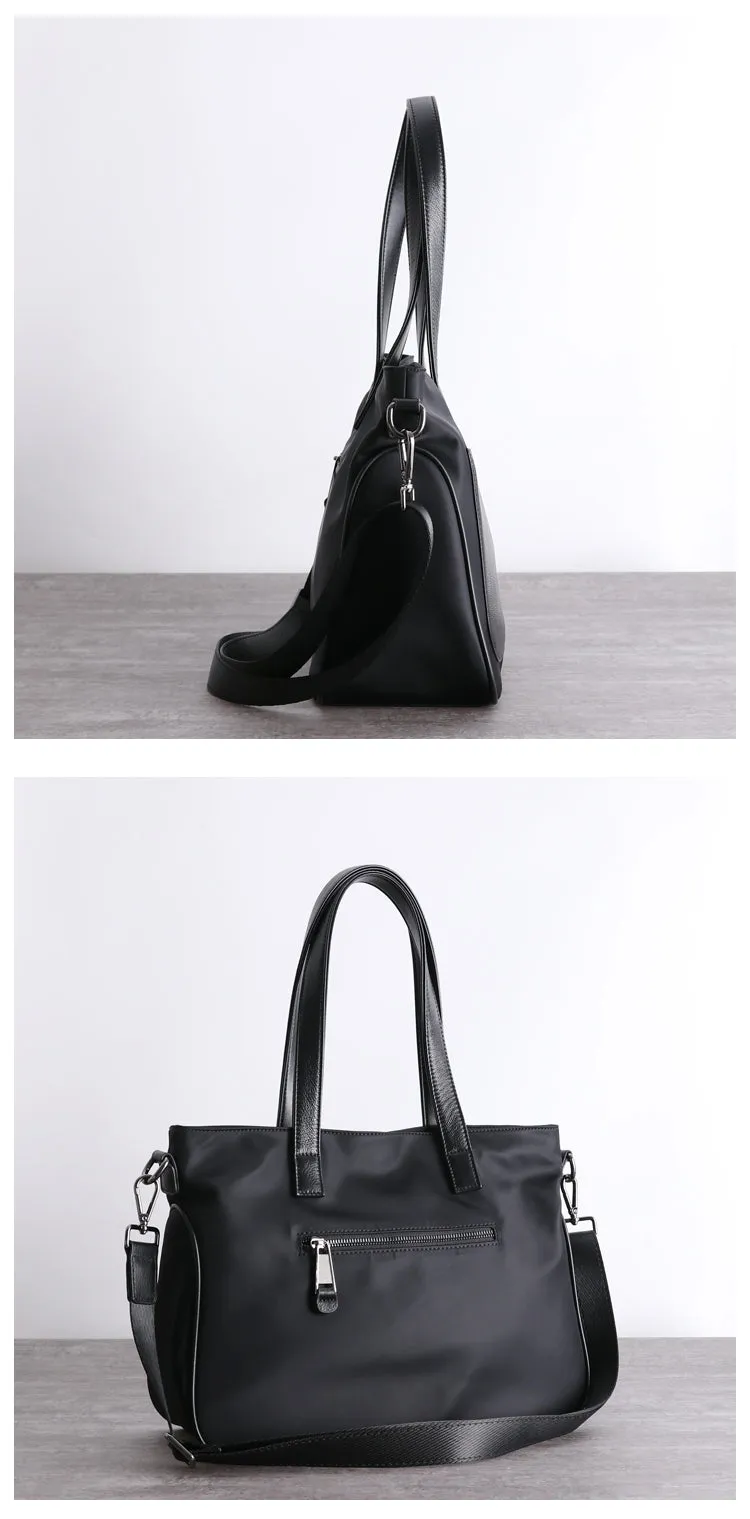 Black Womens Nylon Leather Shopper Tote Womens Nylon Shoulder Tote Black Nylon Handbag Purse for Ladies