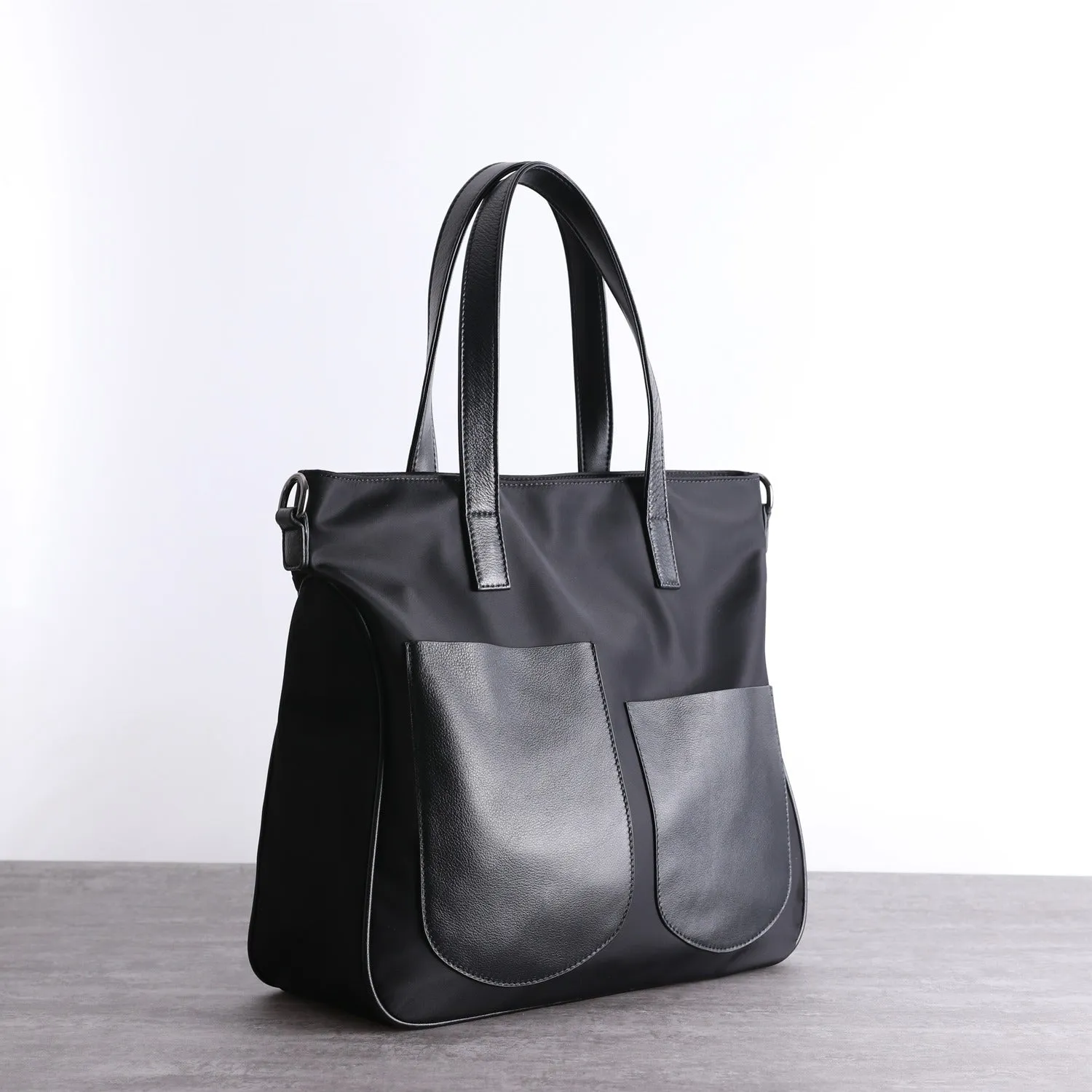 Black Womens Nylon Leather Shopper Tote Womens Nylon Shoulder Tote Black Nylon Handbag Purse for Ladies