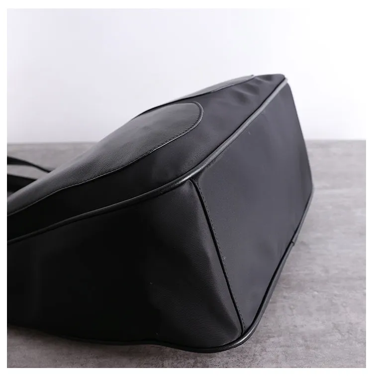 Black Womens Nylon Leather Shopper Tote Womens Nylon Shoulder Tote Black Nylon Handbag Purse for Ladies