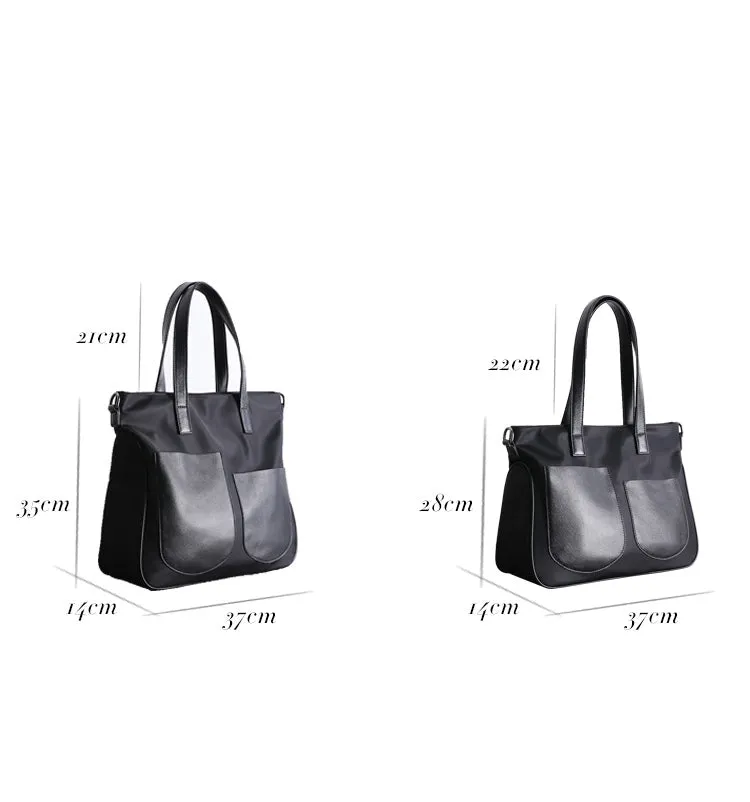 Black Womens Nylon Leather Shopper Tote Womens Nylon Shoulder Tote Black Nylon Handbag Purse for Ladies