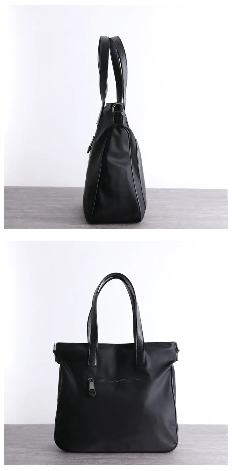 Black Womens Nylon Leather Shopper Tote Womens Nylon Shoulder Tote Black Nylon Handbag Purse for Ladies