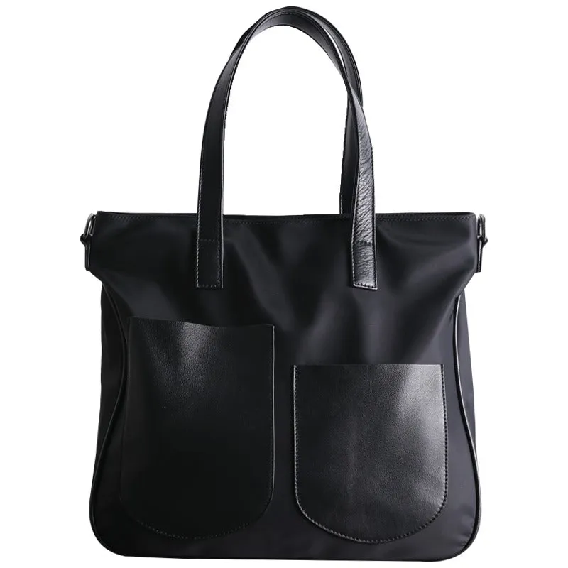 Black Womens Nylon Leather Shopper Tote Womens Nylon Shoulder Tote Black Nylon Handbag Purse for Ladies