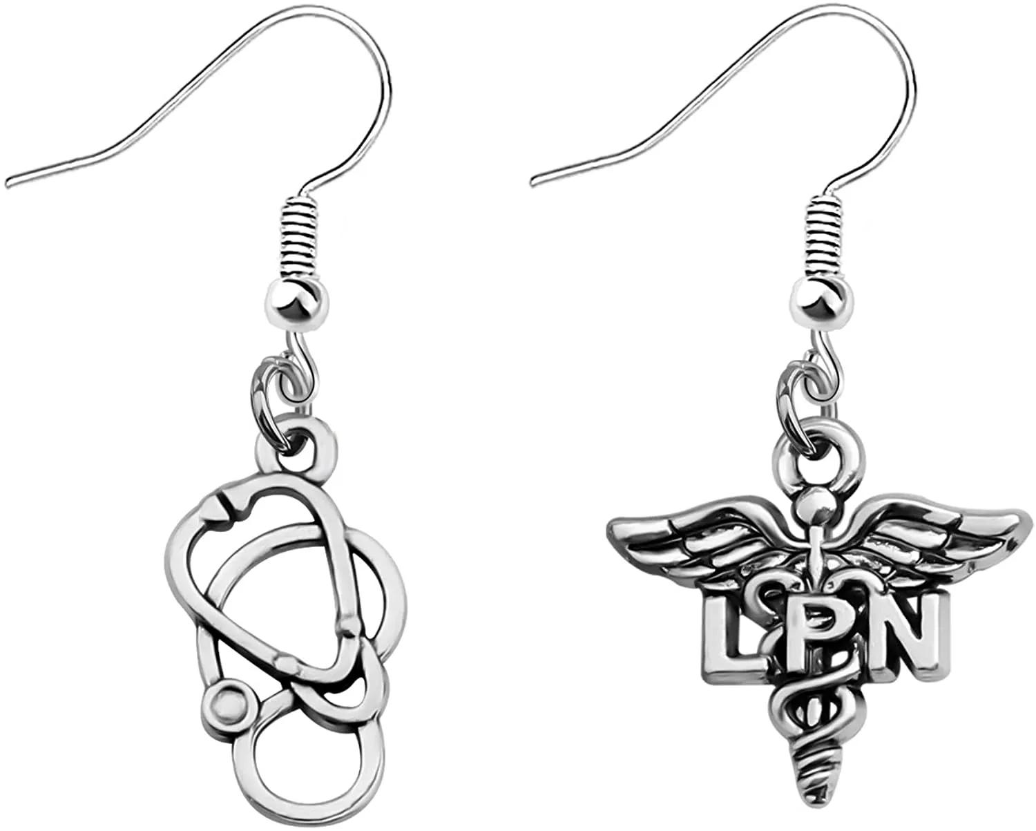 bobauna Nursing Caduceus Stethoscope Asymmetrical Drop Earrings Medical RN LVN LPN Jewelry Gift For Nurse Doctor