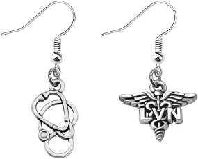 bobauna Nursing Caduceus Stethoscope Asymmetrical Drop Earrings Medical RN LVN LPN Jewelry Gift For Nurse Doctor