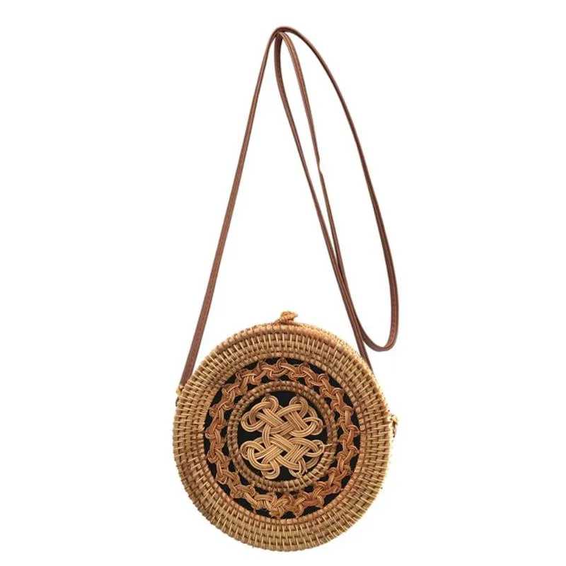 Bohemian Mandala Flap Round Straw Rattan Bag