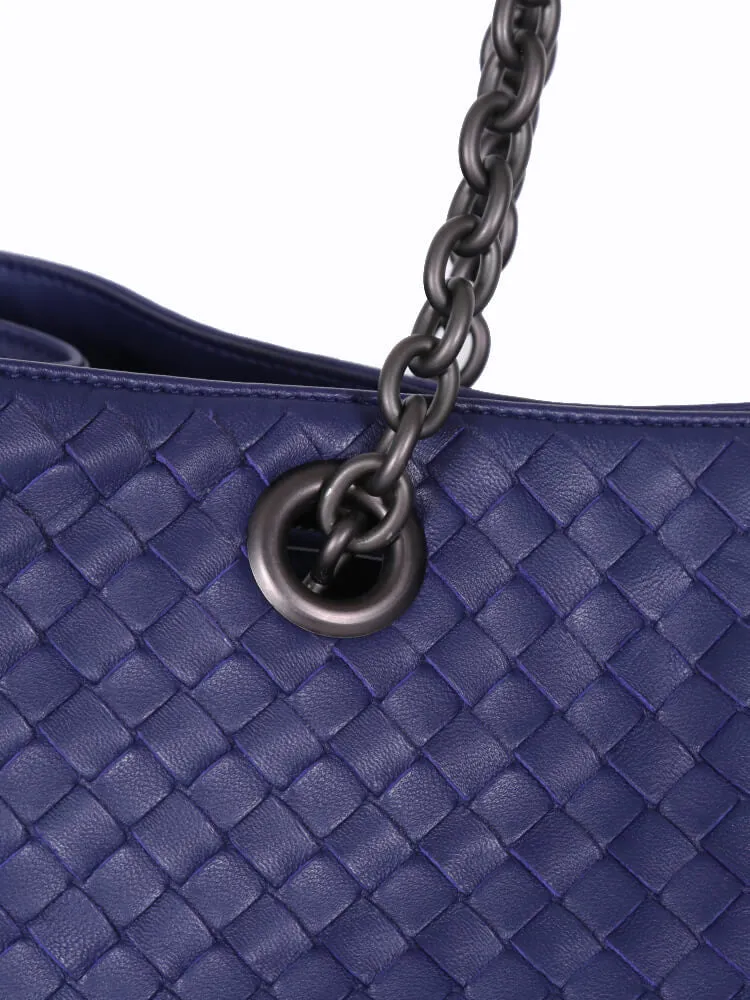 BOTTEGA VENETA INTRECCIATO LEATHER DOUBLE CHAIN TOTE ATLANTIC