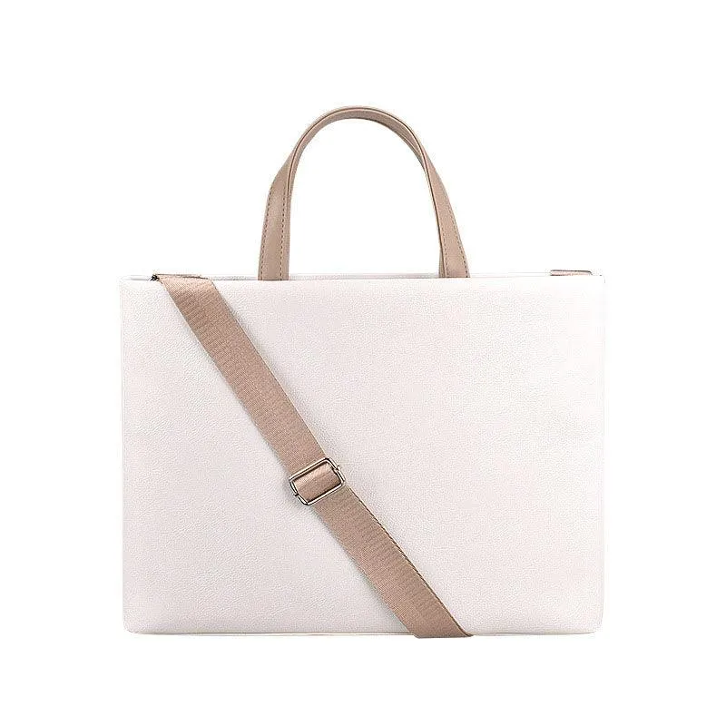 Business And Casual Soft Leather Laptop Bag- White