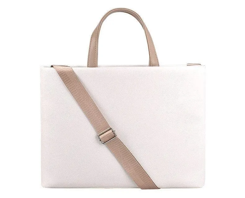 Business And Casual Soft Leather Laptop Bag- White