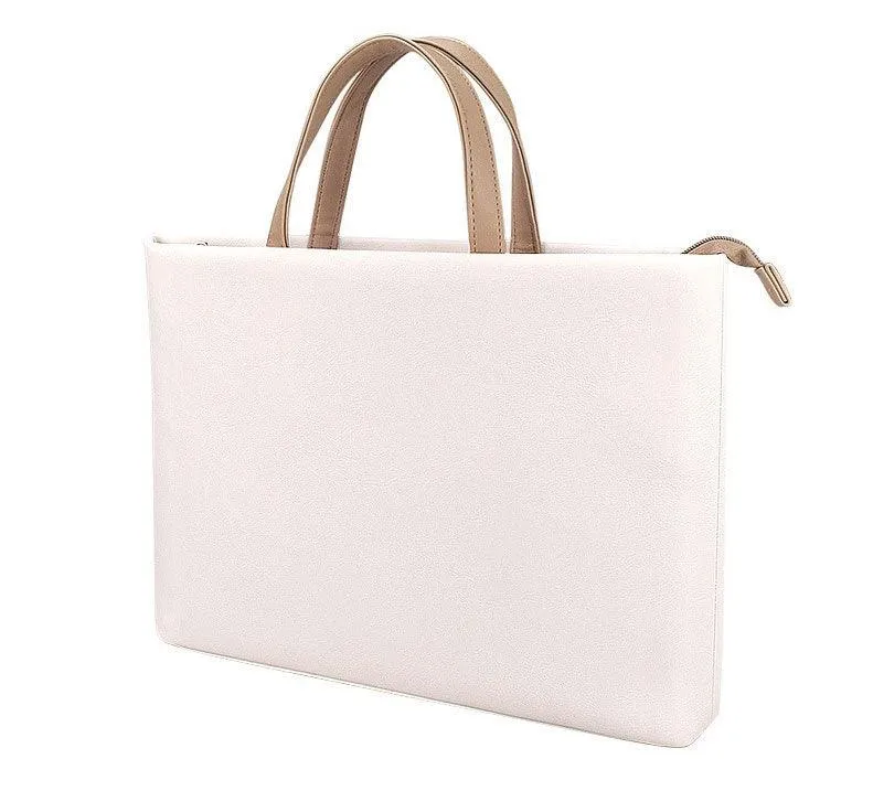 Business And Casual Soft Leather Laptop Bag- White