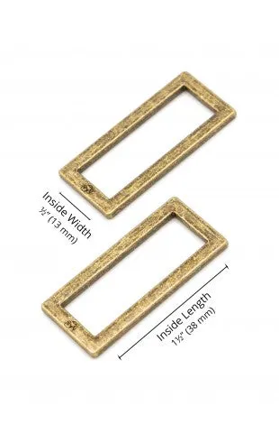 By Annie - 1-1/2" Rectangle Ring - Flat, Set of Two - Antique Brass - HAR1.5-RR-AB-TWO