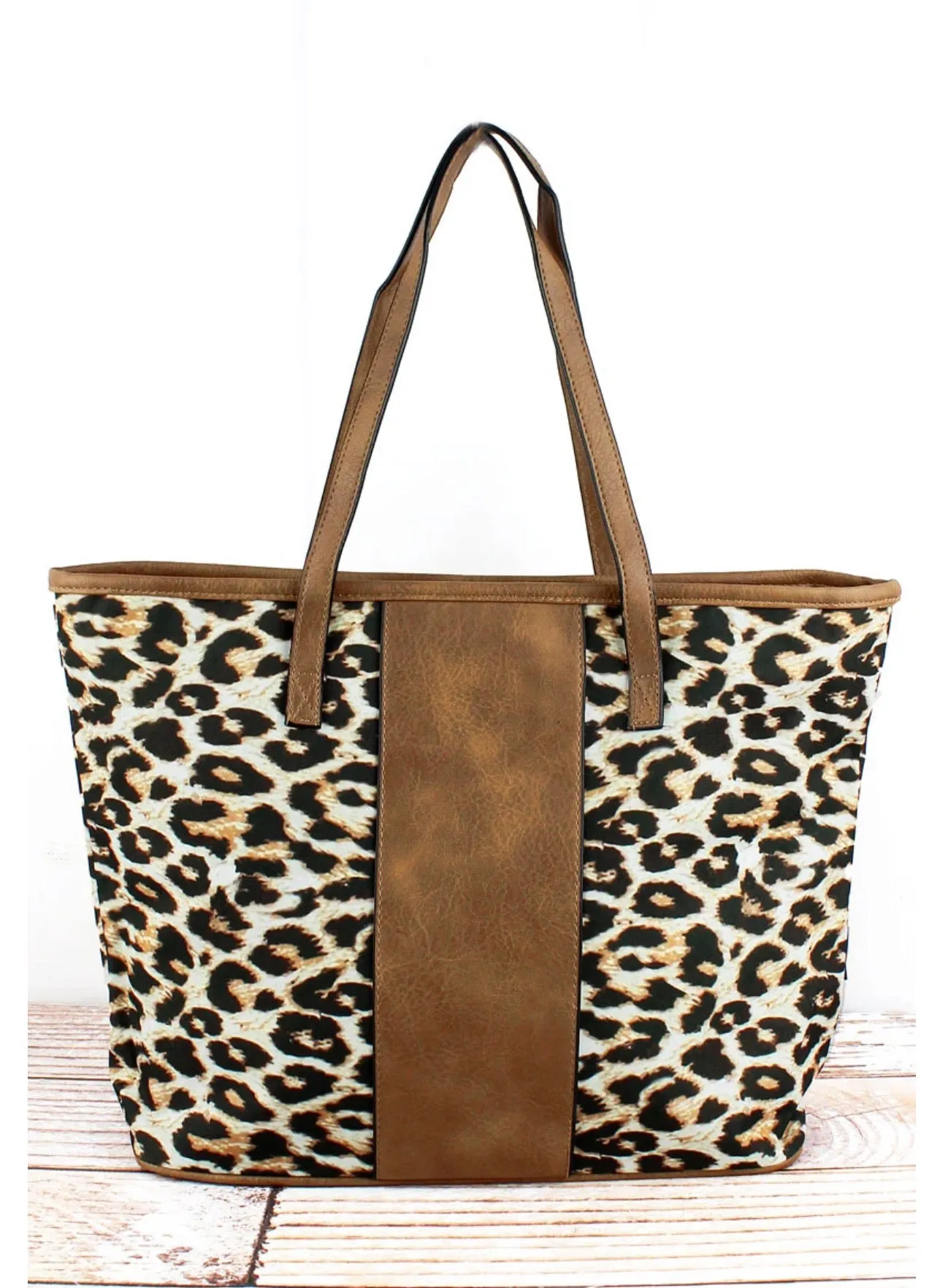 Canvas and Faux Leather Shopping Tote