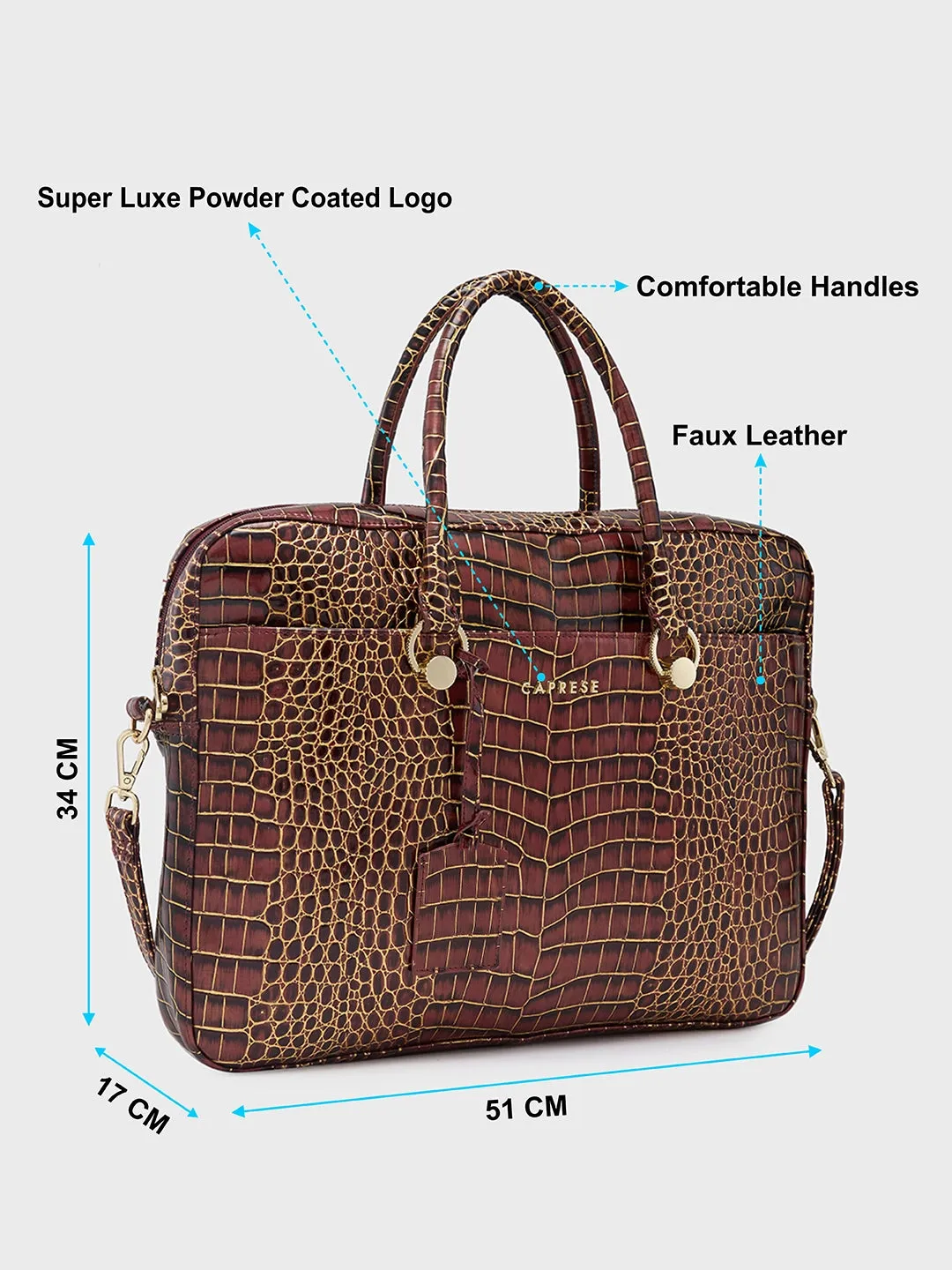 Caprese Miranda Laptop Bag Large Croco Women'S Office Bag Burgundy