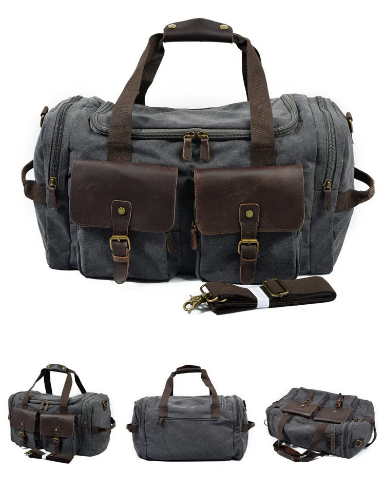 Casual Men's Large Storage Leather Canvas Traveling Duffle Bags 9133