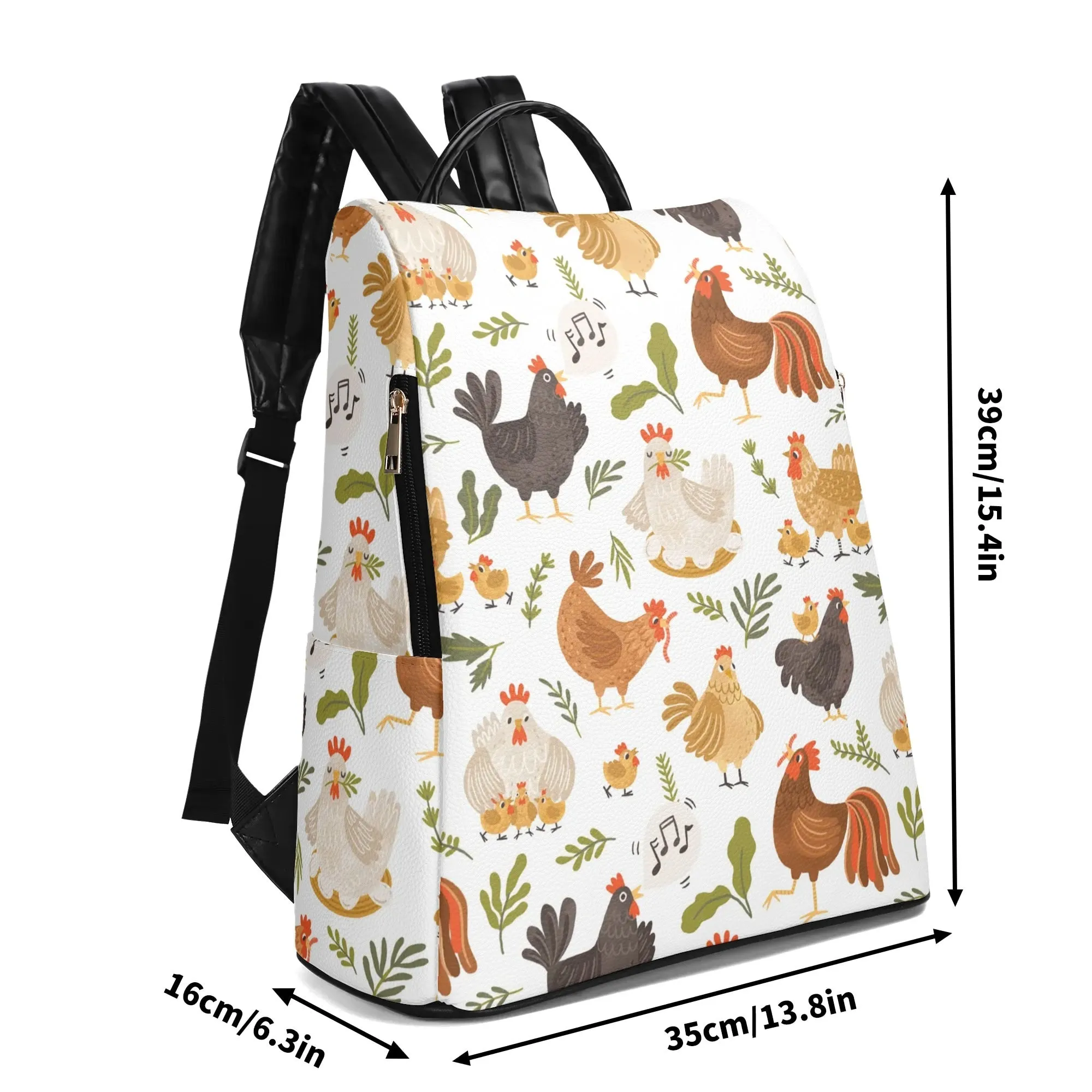 Chicken Pattern Backpack Farm Animal Bag New Travel PU Daypack Anti-theft Backpack