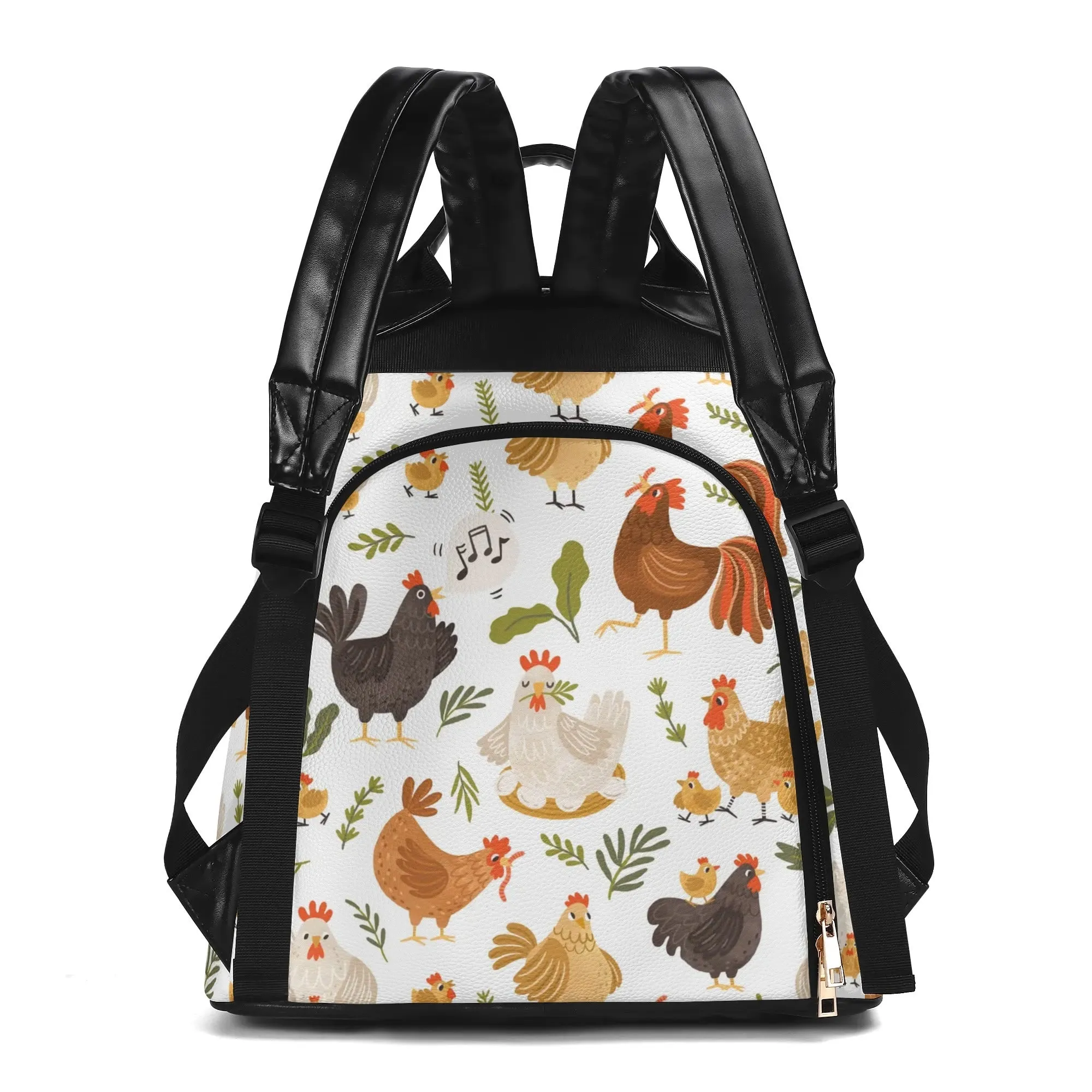 Chicken Pattern Backpack Farm Animal Bag New Travel PU Daypack Anti-theft Backpack