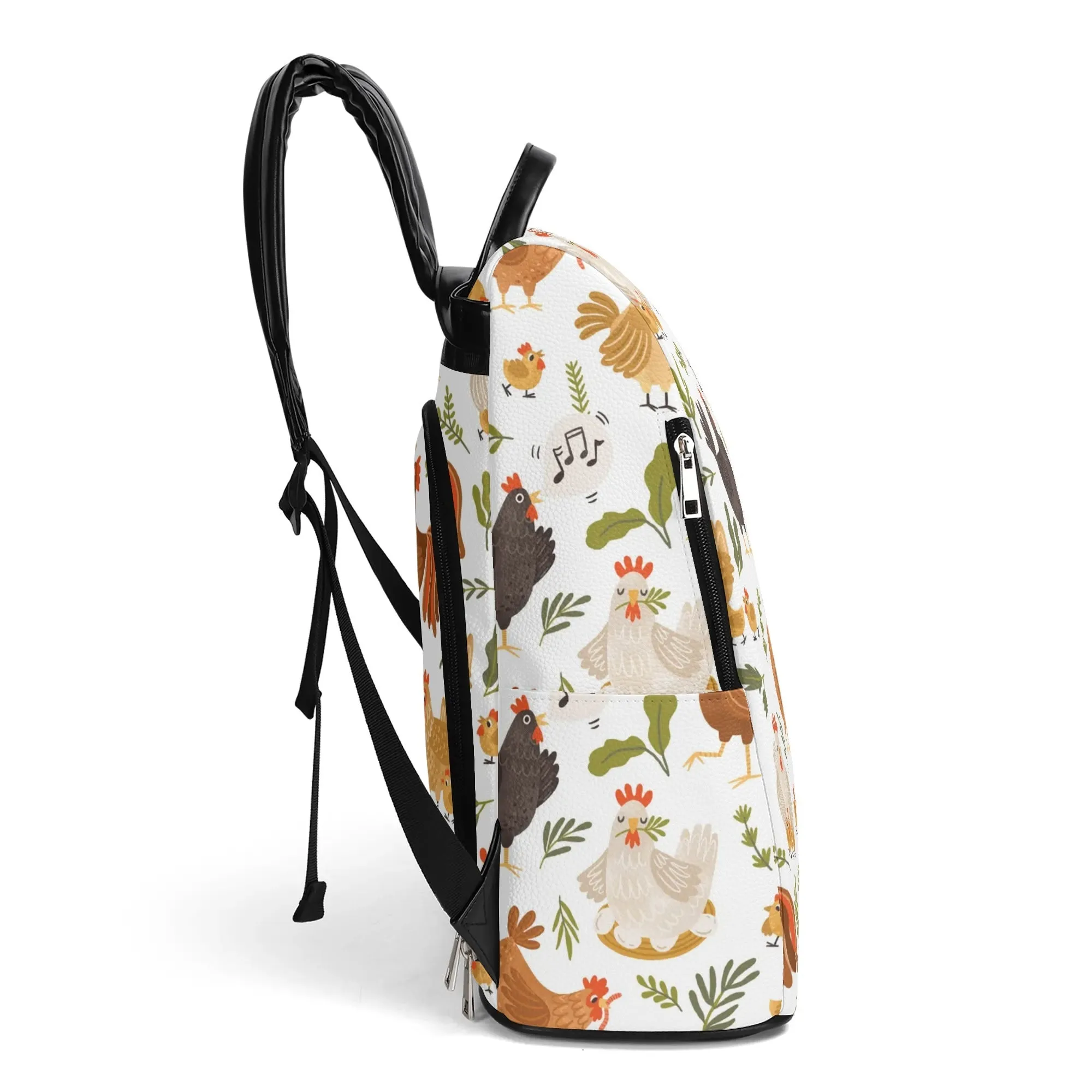 Chicken Pattern Backpack Farm Animal Bag New Travel PU Daypack Anti-theft Backpack