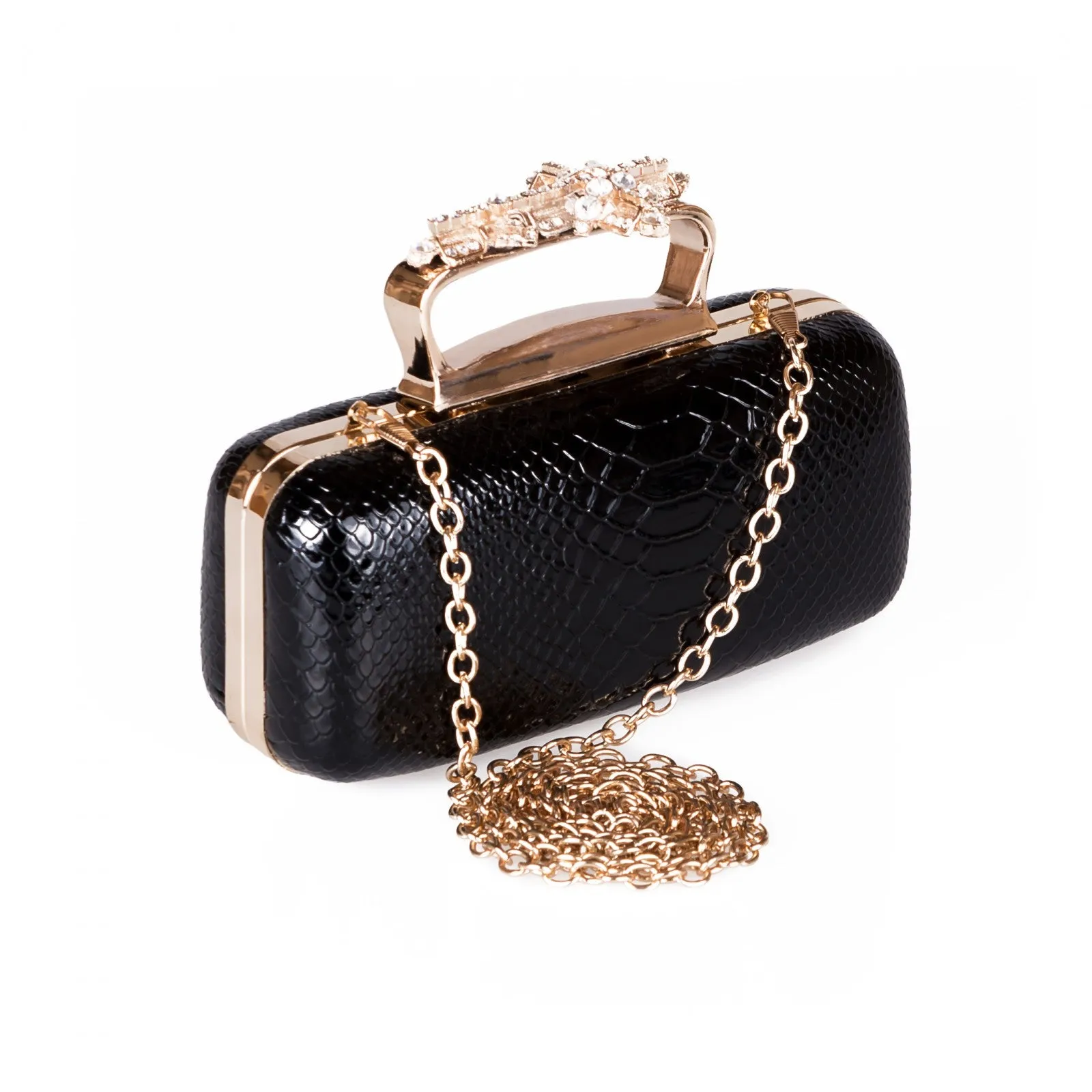 Chrissy Black Diamonte Cross Evening Clutch Bag