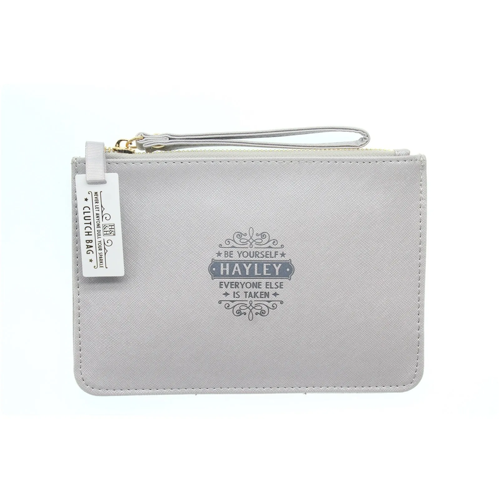 Clutch Bag With Handle & Embossed Text "Hayley"